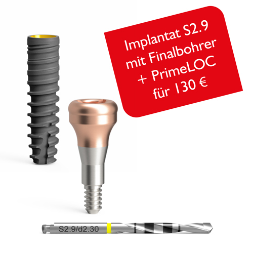 Implantat BioniQ S2.9 mit Bohrer + Attachment PrimeLOC