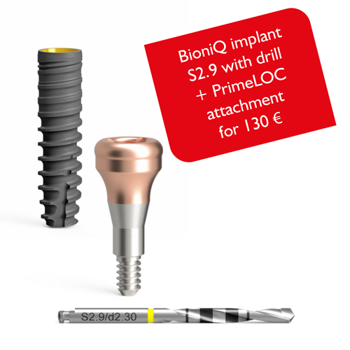 Implantat BioniQ S2.9 mit Bohrer + Attachment PrimeLOC - Implantatlänge: L10