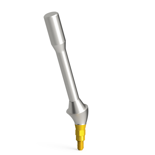 The titanium holder enables more pleasant transport of the abutment into the patient's mouth and safer handling, especially in the upper jaw. The design of the holder enables simultaneous holding of the abutment and its fixation into the implant using a fixing screw.