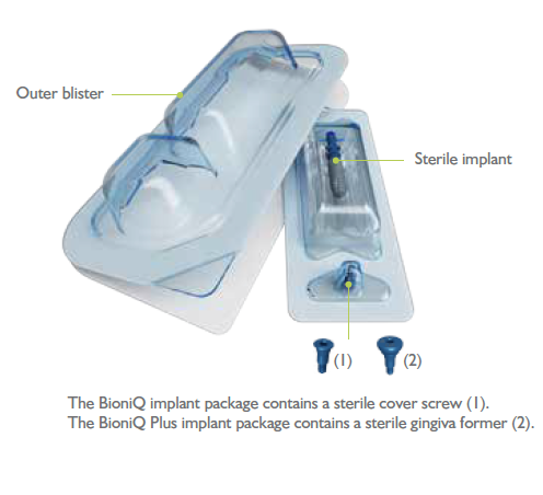 Packaging of the products - The implants are supplied sterile in two blisters and an outer paper box. The transparent blister allows the visual checking of the product before its use.
